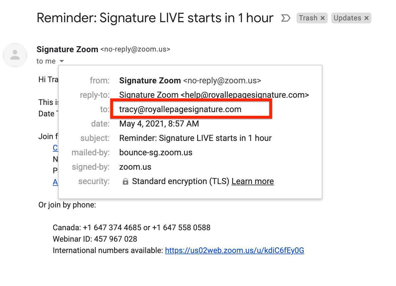 zoom webinar reminder emails